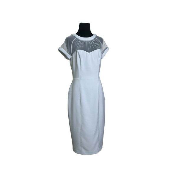 Maggy London light gray short sleeves sheath midi cocktail dress size 6 - Picture 9 of 13